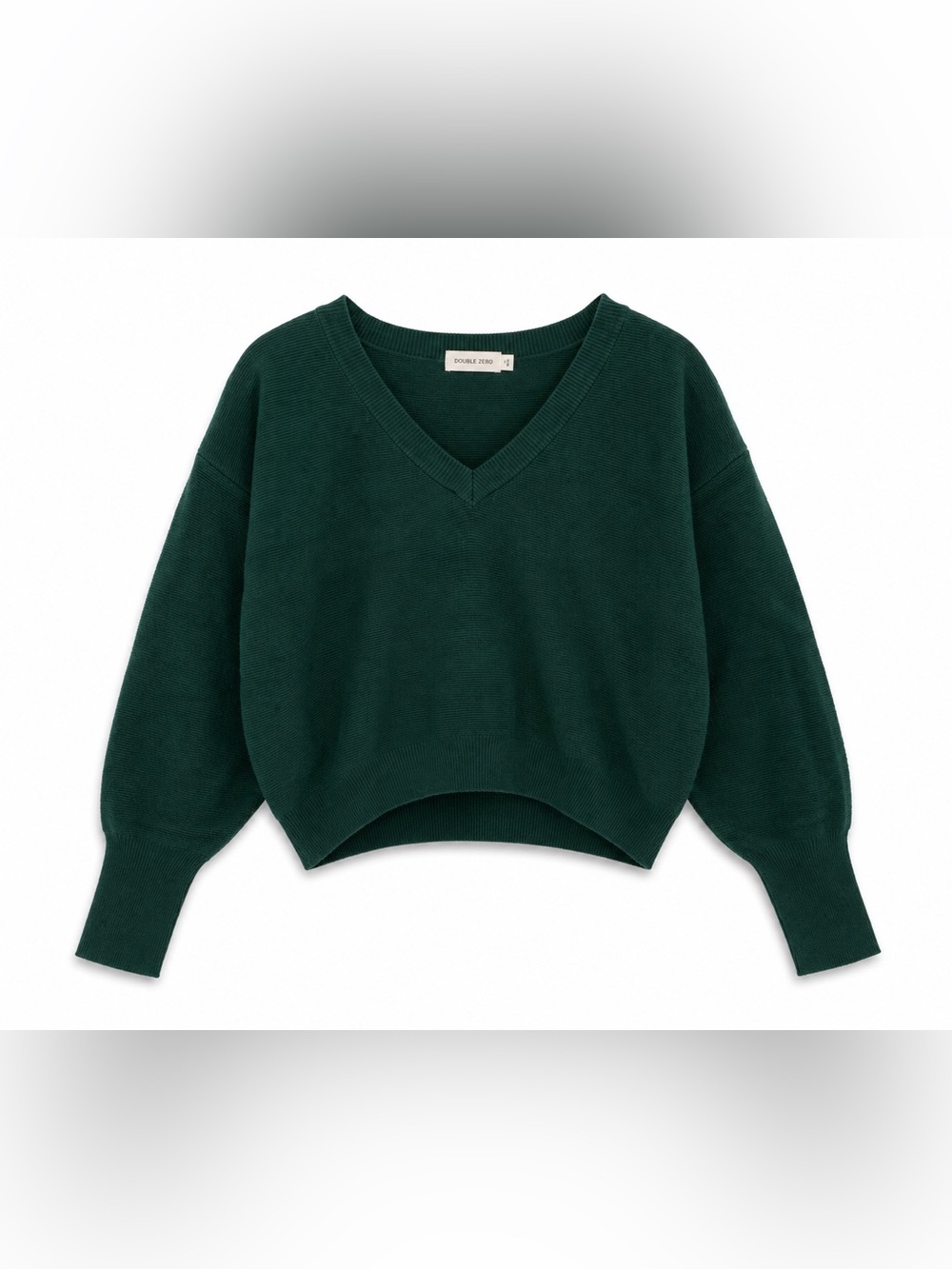 Double Zero Green V-Neck Sweater Women’s Size 4 Cropped Balloon Sleeve Knit
